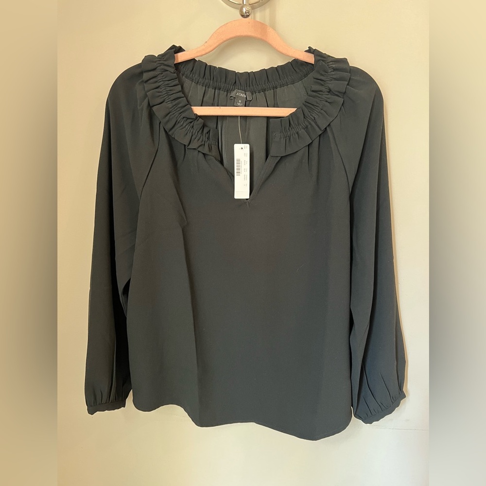 J. Crew Ruffleneck Blouse Black NWT